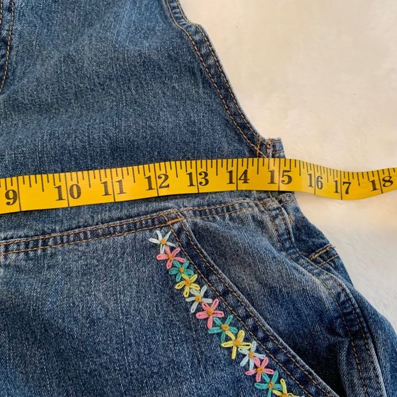 Chip Clip Medium Wash Embroidered Zip Front Short Overalls Size M - Picture 13 of 16